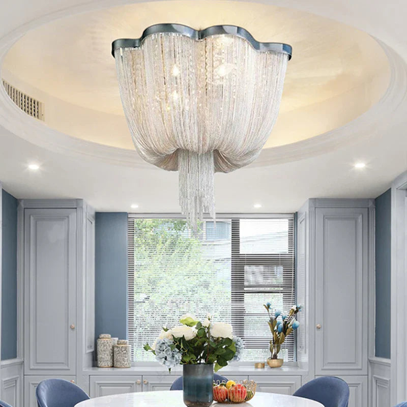 Afralia™ Chrome Art Luxury Chain Tassel LED Ceiling Lamp