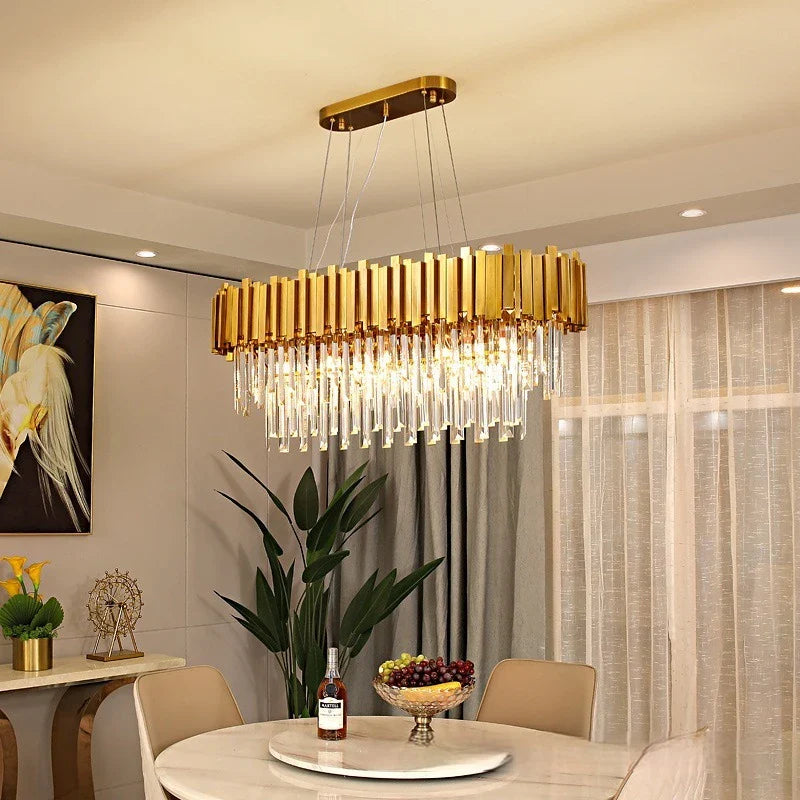 Afralia™ Crystal Gold Chandelier LED Ceiling Pendant for Living Room Bedroom Kitchen Island