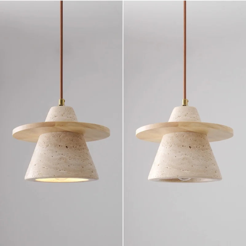 Afralia™ Yellow Travertine Wood LED Pendant Lamp - Nordic Modern Living Dining Room Light