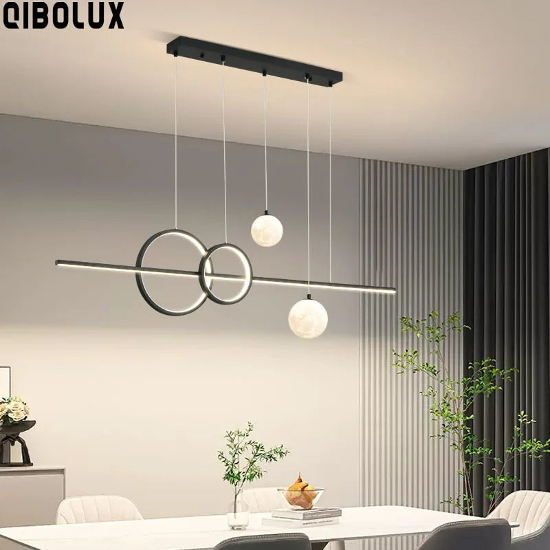 Afralia™ Minimalist LED Pendant Lights for Dining Living Room Restaurant Home - Black White 120cm