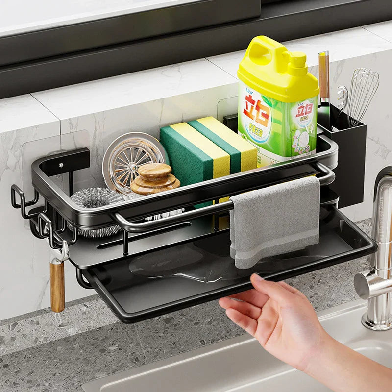 Afralia™ Space Aluminum Sink Organizer Hanging Drain Holder for Kitchen Bathroom Storage