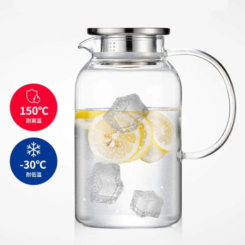 Afralia™ Glass Water Bottle with Stainless Steel Lid, High Capacity Household Kettle