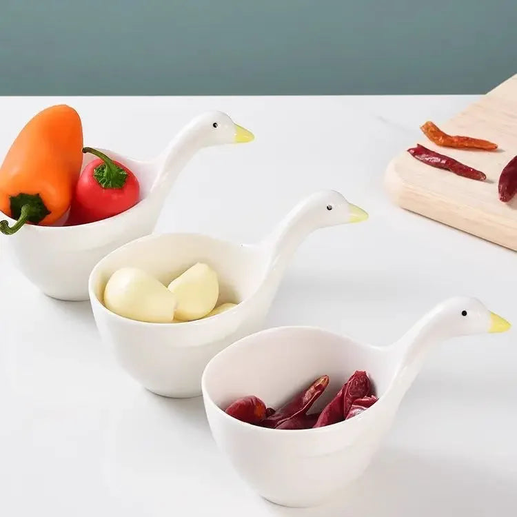 Afralia™ Little Goose Ceramic Snack Bowl with Handle for Kids, Dessert, Sauce