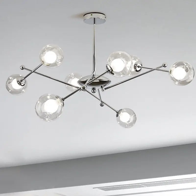 Afralia™ Modern Chrome Finish Clear Glass Chandelier Pendant for Dining Living Bedroom