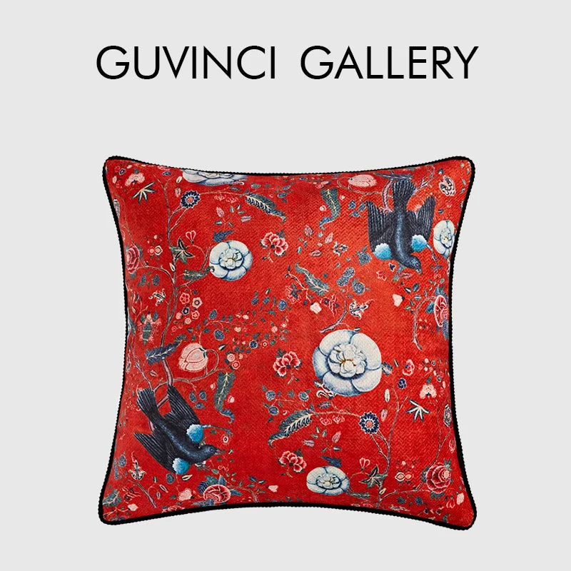 Afralia™ Vintage Red Floral Magpie Bird Cushion Covers - Luxury Throw Pillow Case for Sofa, Couch