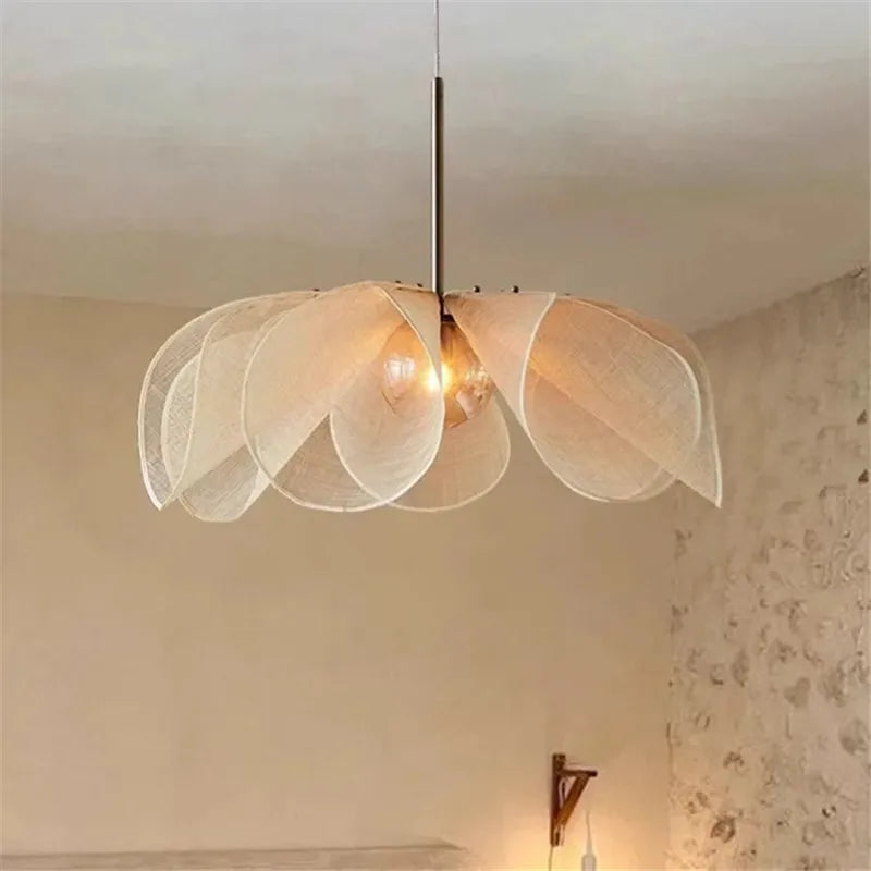 Afralia™ Rattan Chandelier French Fabric Ceiling Pendant, Vintage Style for Restaurant, Bedroom, Living Room