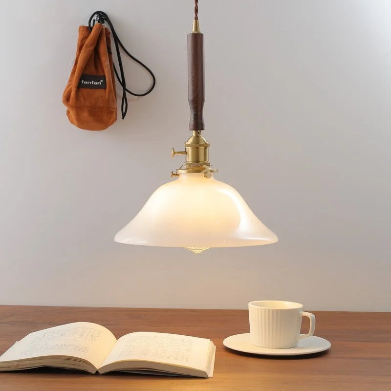 Afralia™ Walnut Glass Pendant Lamp: Nordic LED Hanging Light Fixture for Dining Room, Bedroom, Bar