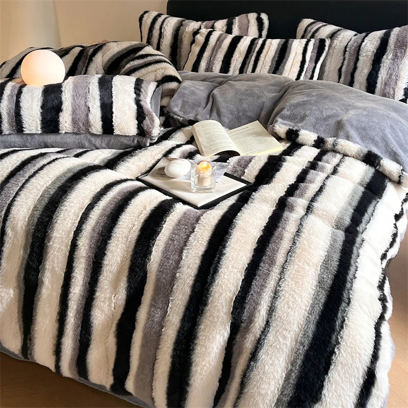 Afralia™ Plush Faux Rabbit Fur Bedding Set for Cozy Nights