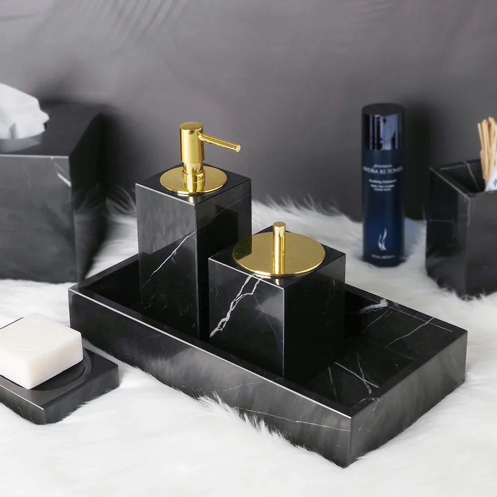 Afralia™ Nero Marquina Marble Bathroom Set - Luxury Bathroom Accessories