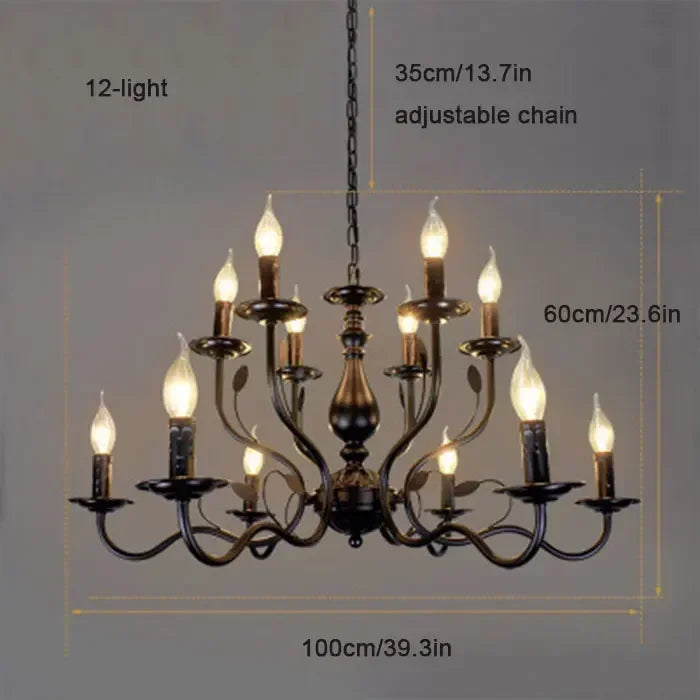 Afralia™ French Candle Chandelier Black Iron Industrial Vintage Farmhouse Lighting