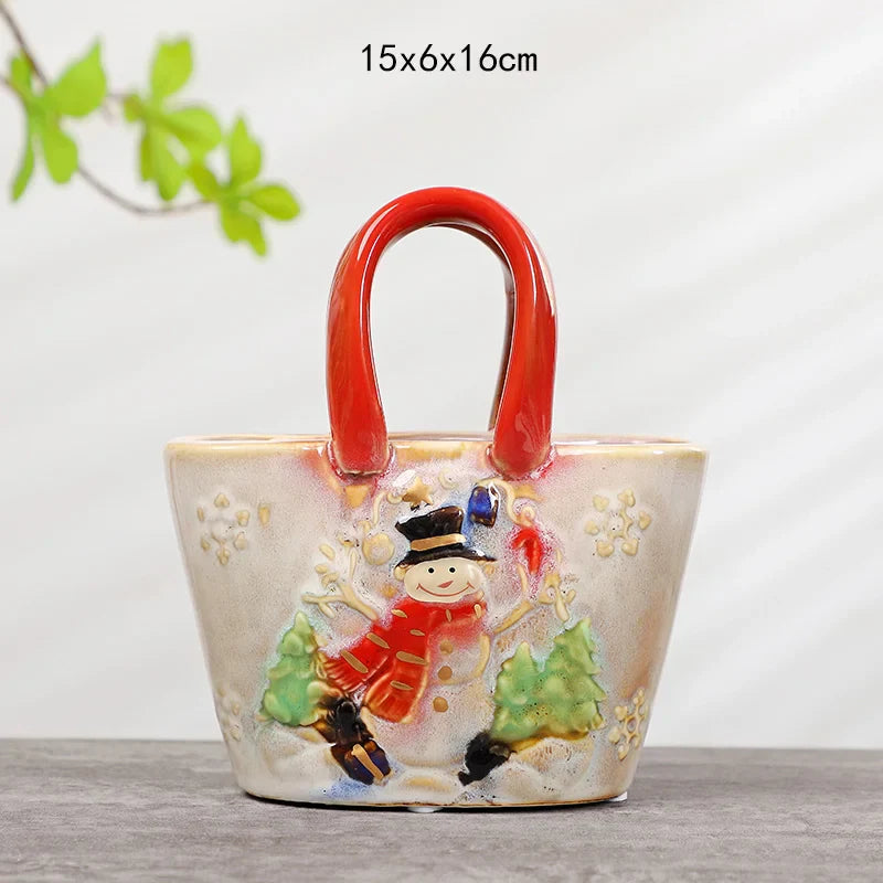 Afralia™ Ceramic Vase Handbag Embossed Flower Arrangement Home Decoration