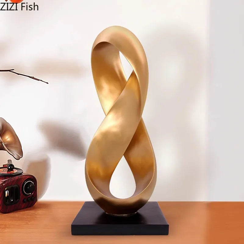 Afralia™ Golden Knot Sculpture Desk Ornament Minimalist Abstract Room Decor