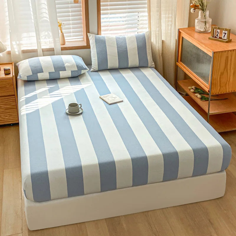 Afralia™ Cotton Stripe Fitted Sheet- Single Cozy Mattress Cover with Elastic Band