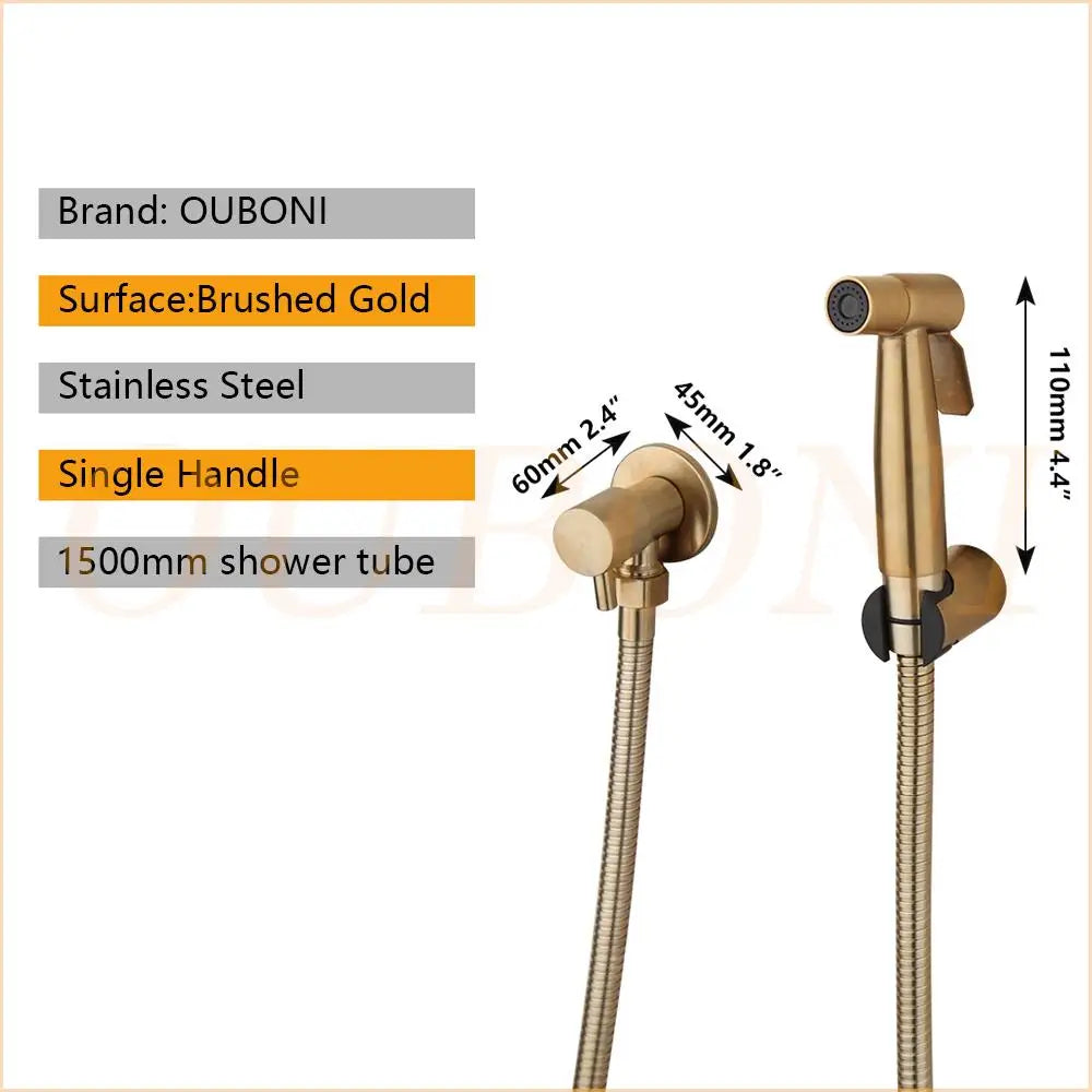 Afralia™ Brushed Gold Bidet Faucet Hand Spray Wall Mounted Dual Water Way Mixer