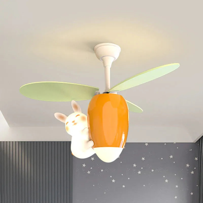 Afralia™ Rabbit Carrot Ceiling Fan: Fun Kids' Room Lighting for Home