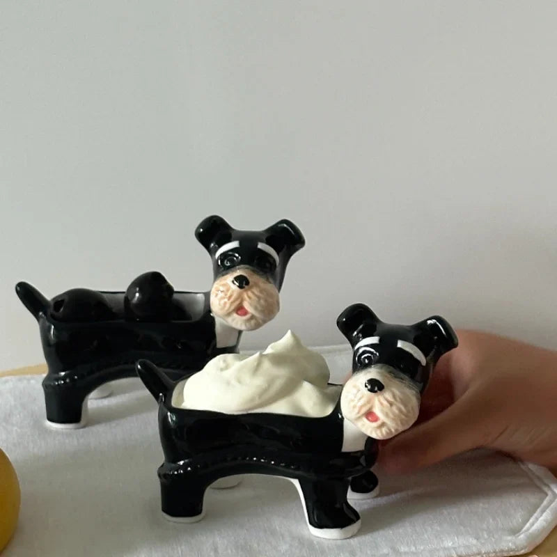 Afralia™ Cartoon Puppy Schnauzer Ceramic Storage Tray Home Decoration