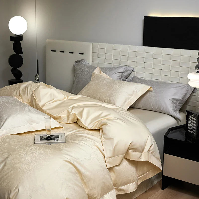 Afralia™ Luxury Jacquard Egyptian Cotton Queen King Bedding Set 4Pcs