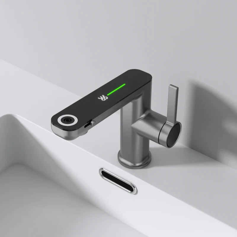 Afralia™ LED Digital Display Basin Faucet, Hot Cold Water Mixer Tap, 2 Modes