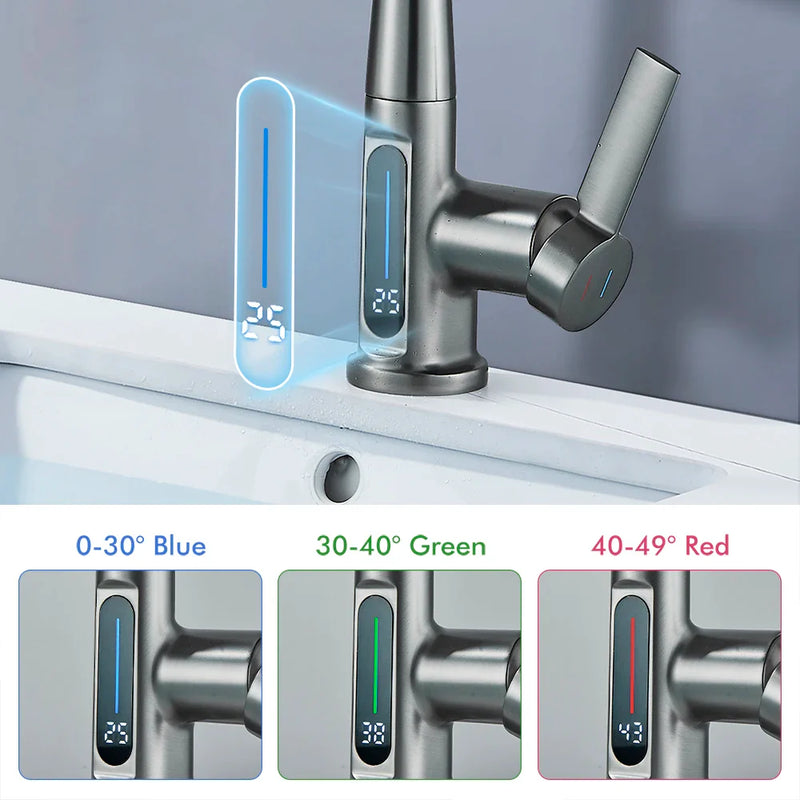 Afralia™ Waterfall Digital Display Basin Faucet with Lift Up Down Stream Sprayer