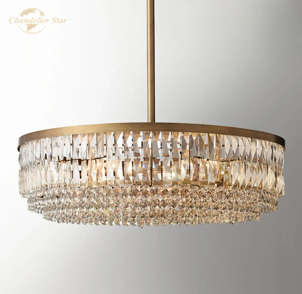 Afralia™ Crystal Round Pendant Chandelier for Dining and Living Room