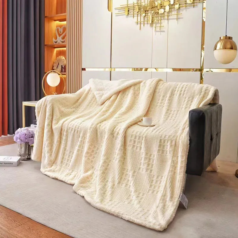 Afralia™ Double-Layer Coral Fleece Blanket: High-Quality, Solid Color, Cozy Lamb Wool for Bed, Sofa