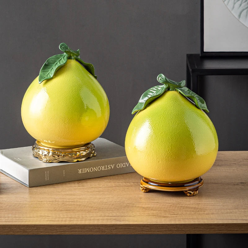 Afralia™ Ceramic Tea Canister Pomelo Orange Fruit Storage Tank Home Decoration
