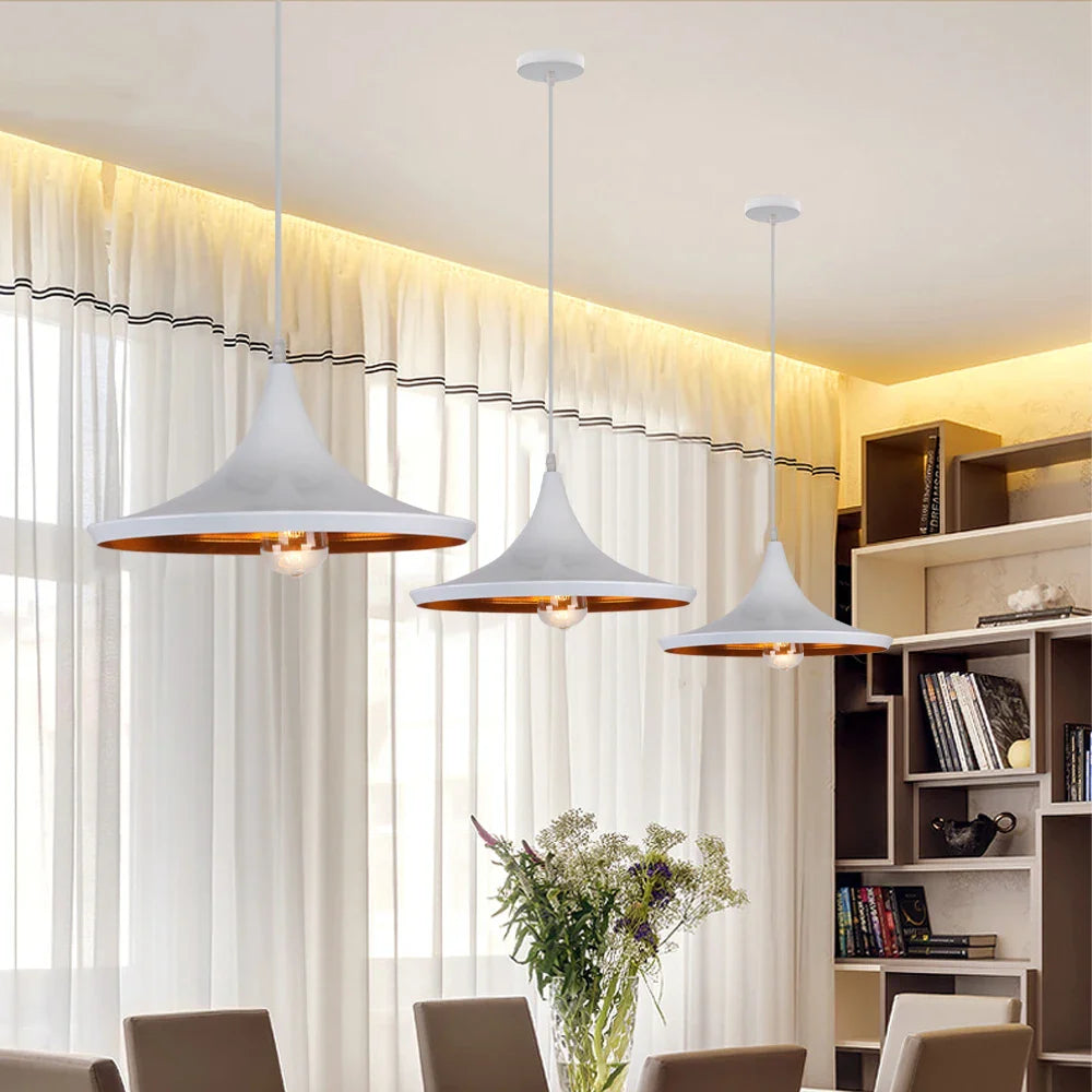 Afralia™ White Industrial LED E27 Pendant Light for Modern Home Kitchen Decor