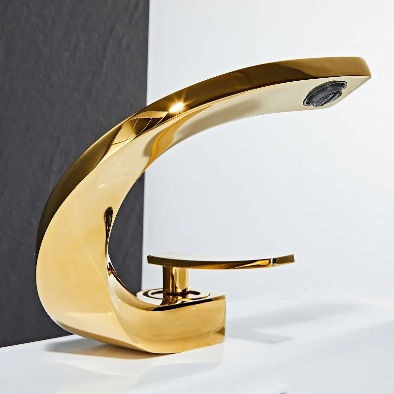 Afralia™ Gold Bathroom Faucet | Deck Mounted Sink Tap | Hot and Cold Basin Mixer