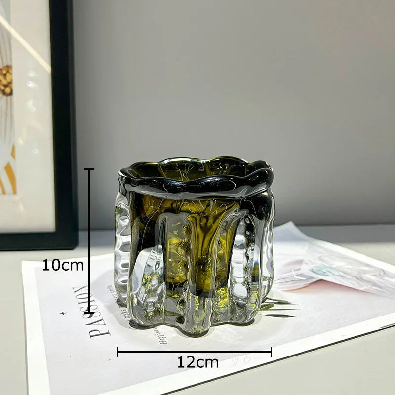 Afralia™ Forest Green Glass Vase Wrinkled Flower Pots Desk Decoration Aesthetic Floral Vases
