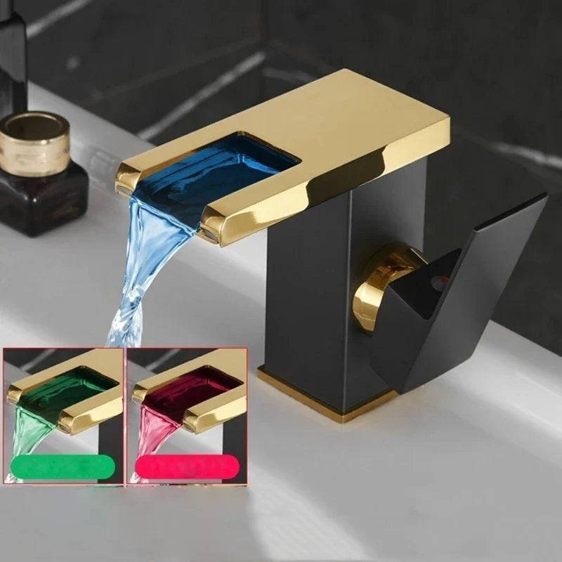 Afralia™ LED Waterfall Basin Faucet Brass Temperature Colors Change Mixer Tap