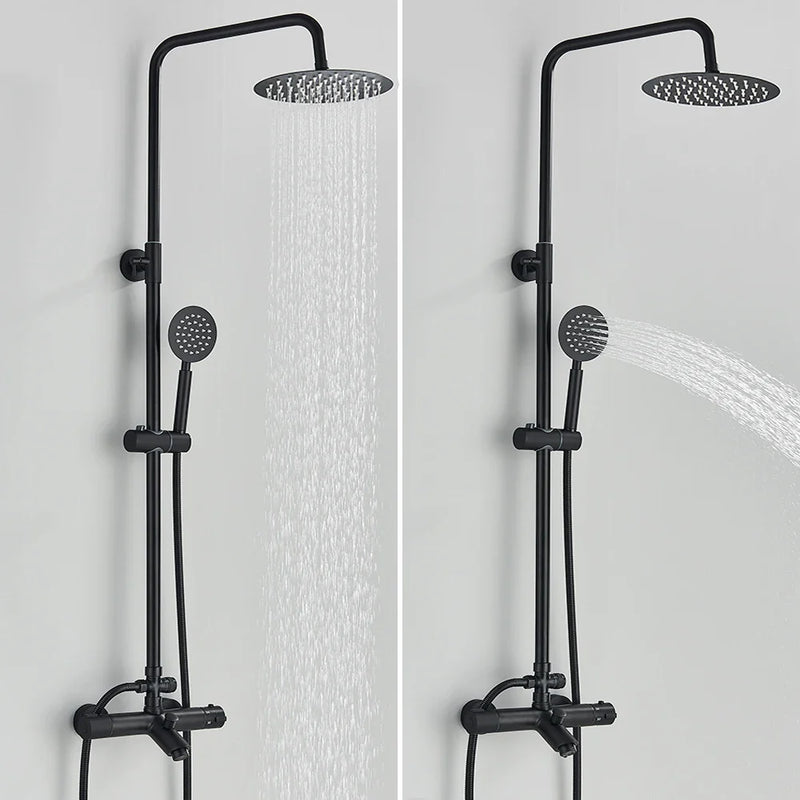 Afralia™ Matte Black Thermostatic Shower Faucet Set with Dual Handles and 8" Rainfall Shower Head