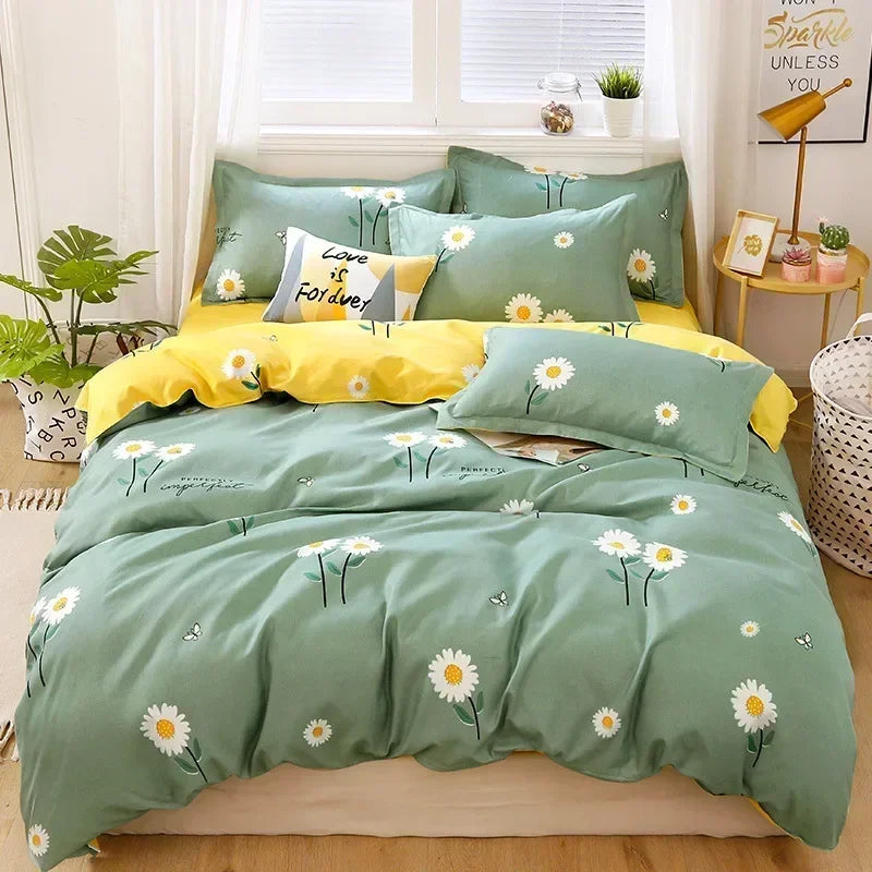 Daisy Print Bedding Set King/Queen Size by Afralia™ - Cozy & Durable