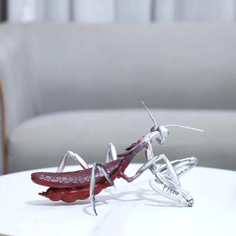 Afralia™ Simulated Insect Sculpture Mantis Silver Decor Figurine Metal Home Decor Accessory