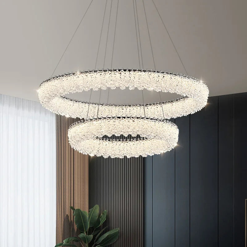 Afralia™ Crystal LED Chandelier Ceiling Light Modern Living Room Decor Pendant Lamp