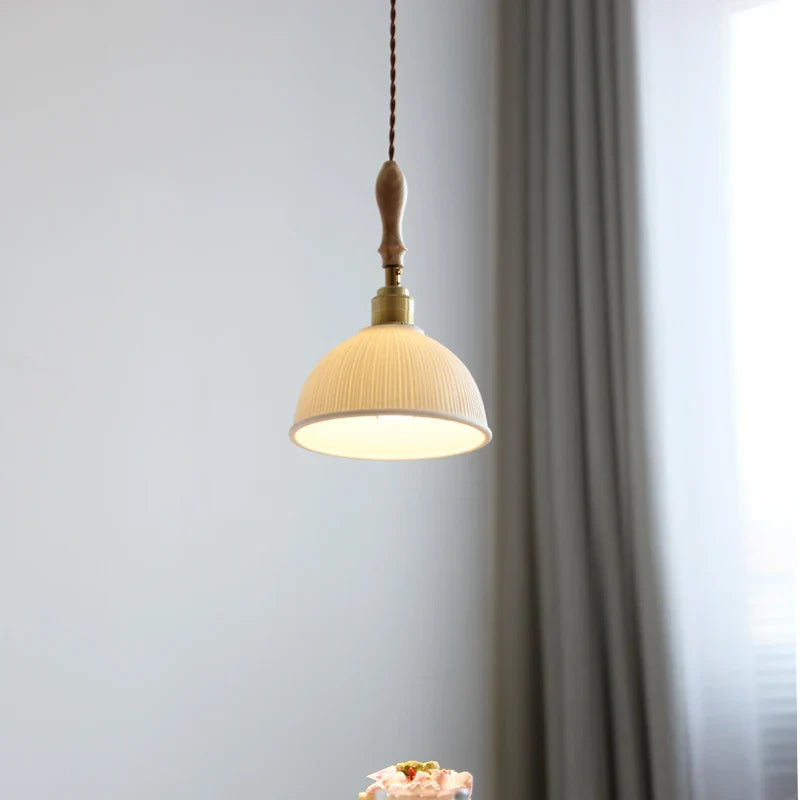 Afralia™ LED Pendant Light Ash Wood White Ceramic Japanese Style Hanging Lamp