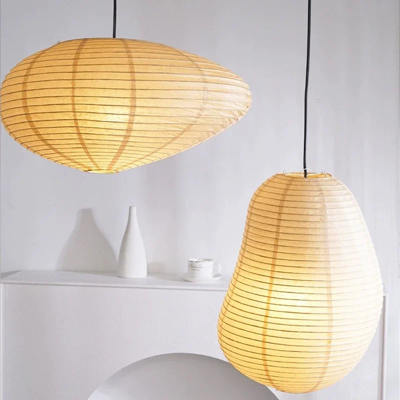 Afralia™ Japanese Rice Paper LED Pendant Lamp for Living Room Dining Cafe