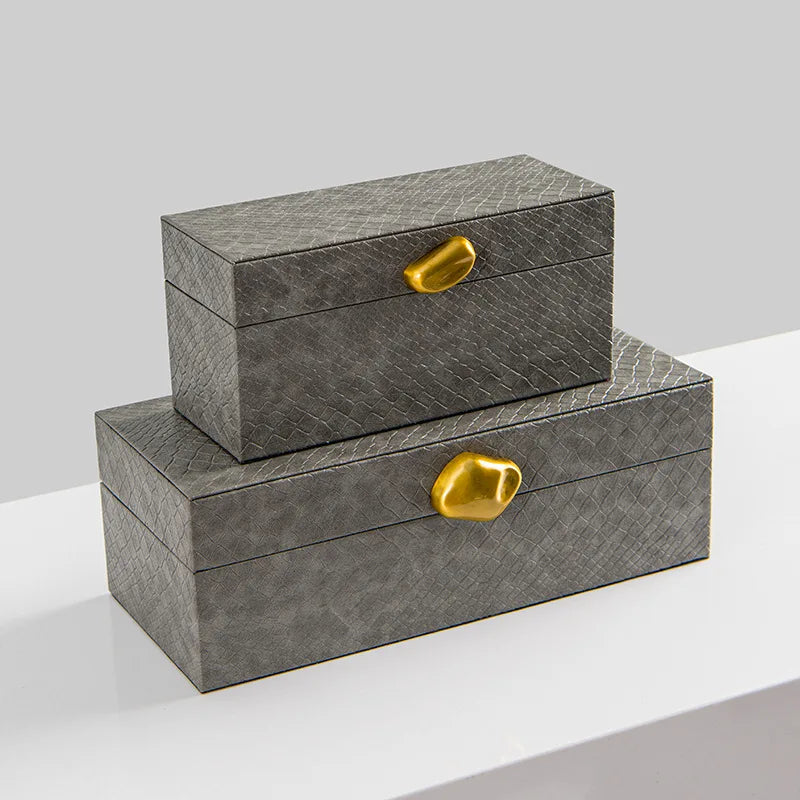 Afralia™ Golden Stone Handle Leather Jewelry Box: Elegant Desktop Storage Container for Home Decor