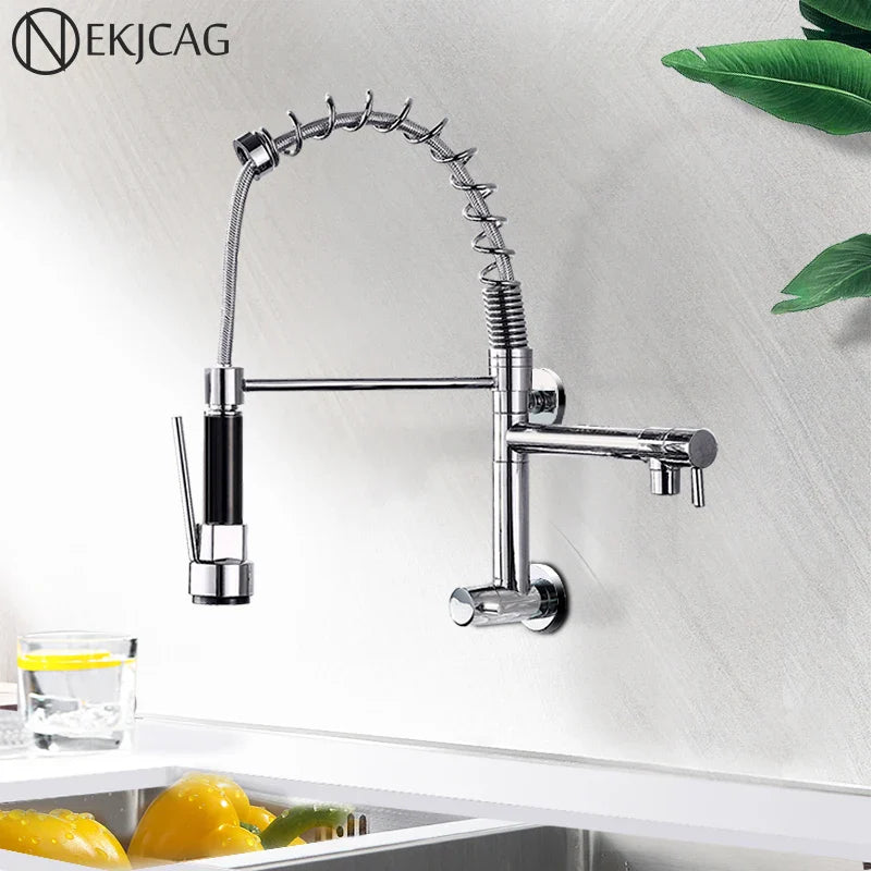 Afralia™ Spring Kitchen Faucet Chrome Black Dual Spouts Mixer 360 Rotation