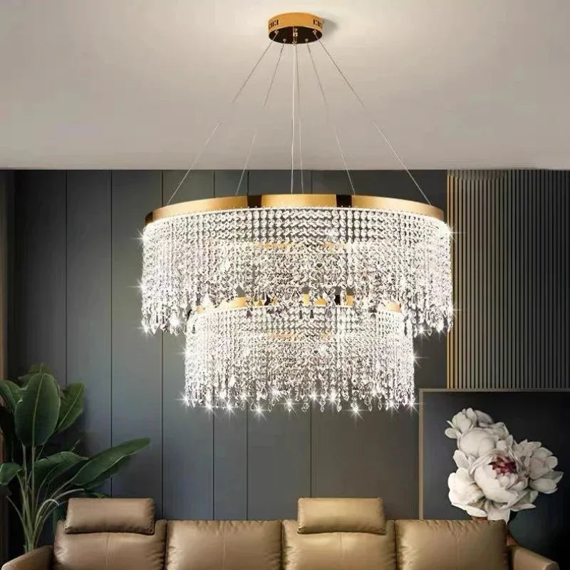 Afralia™ Crystal Chandelier: Luxury Gold LED Circle Ceiling Pendant Light