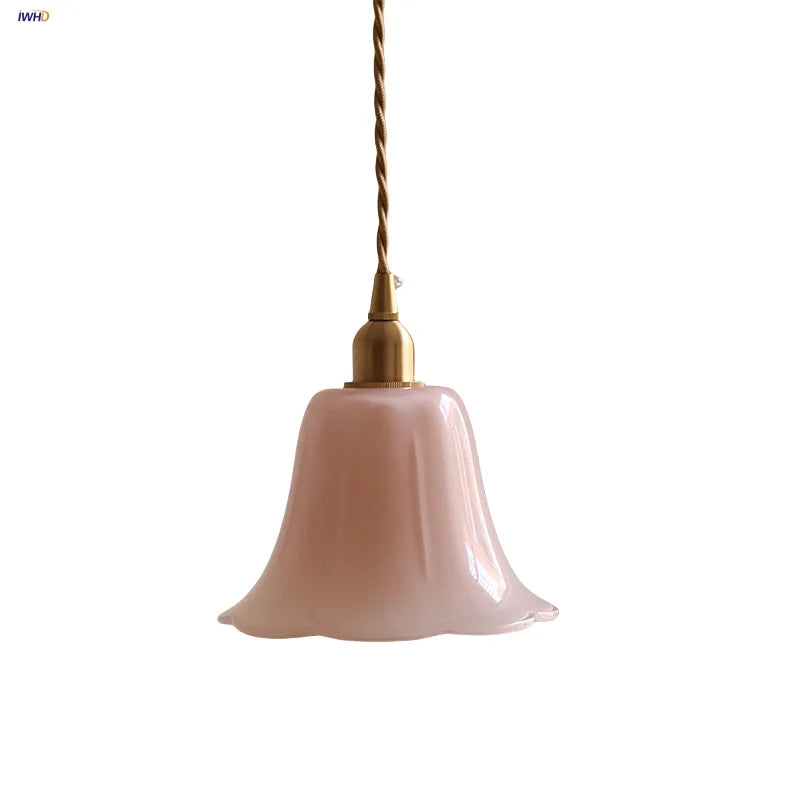 Afralia™ Pink Flower Glass LED Pendant Light Fixture, Modern Nordic Decor