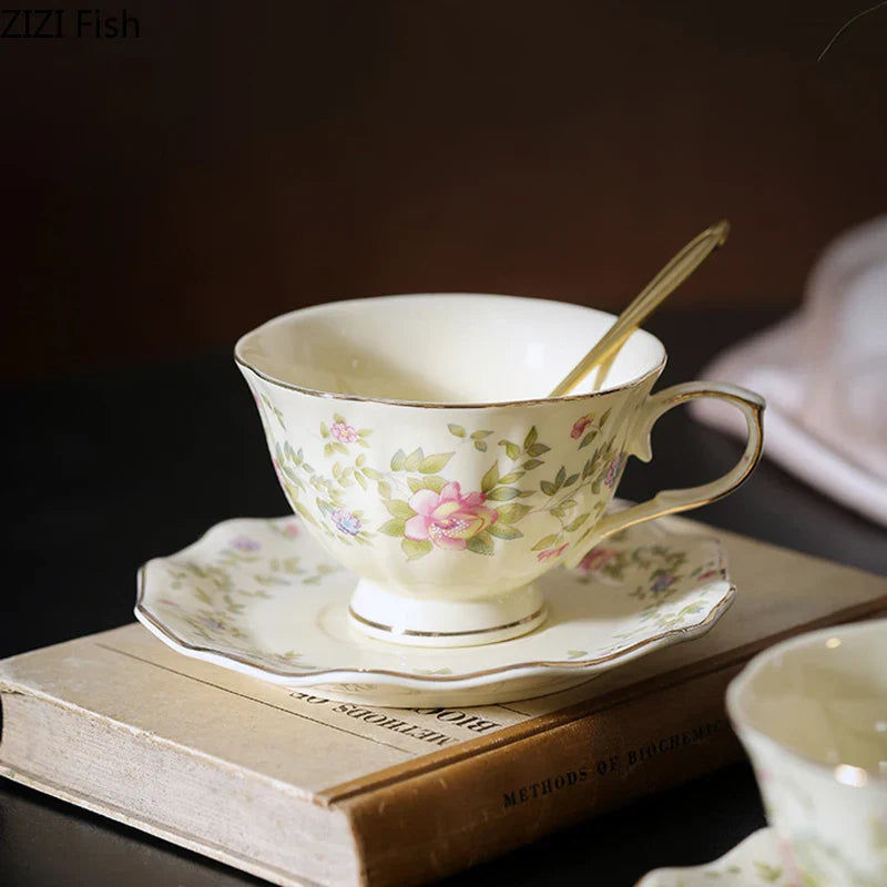 Afralia™ Gold-plated Classical Ceramic Cup & Saucer Set for Dining Table Coffee Afternoon Tea