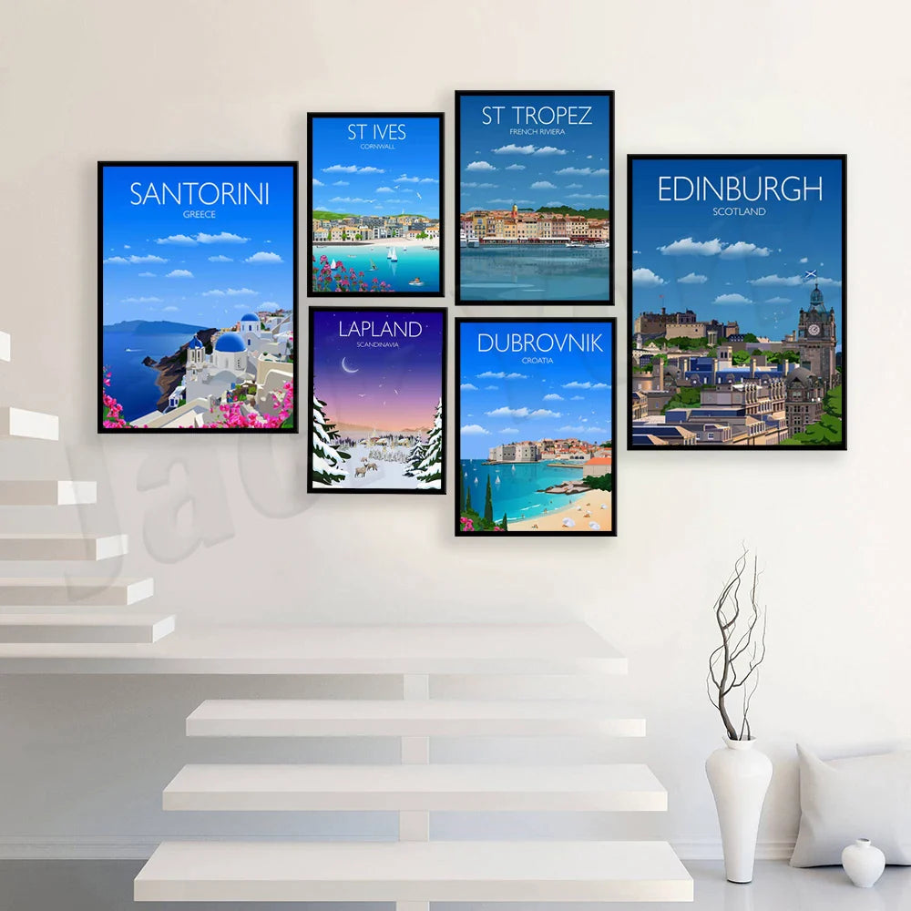Afralia™ Travel Posters Collection: Tuscany, Boston, Tehran, Tower of London, Edinburgh, Santorini, Lapland, & More