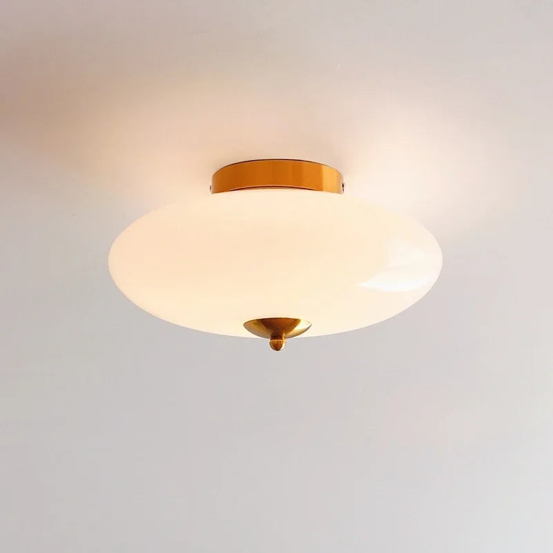 Afralia™ Bauhaus Cream White Glass Ceiling Lamp LED Light