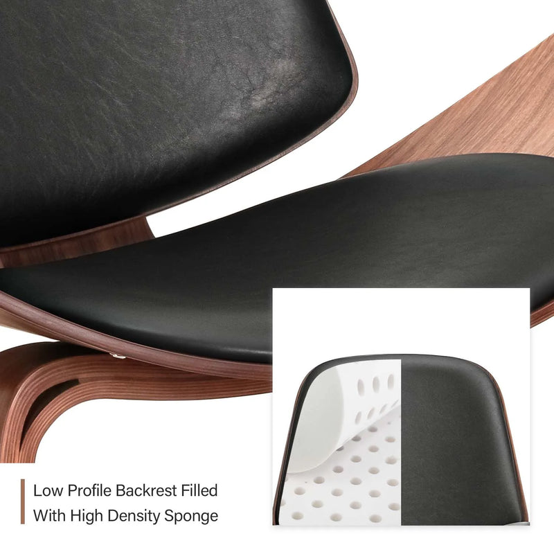 Afralia™ Mid Century Replica Shell Chair - Modern Wood Lounge Chair with Black PU Leather