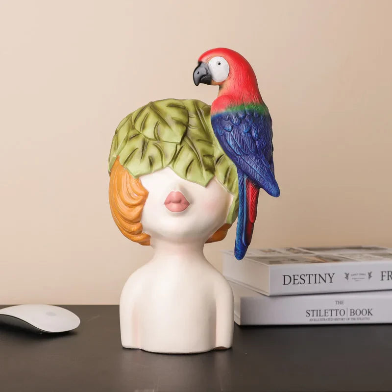 Modern Girl Sculptures, Colorful People Bust Statue for Home Decor by Afralia™