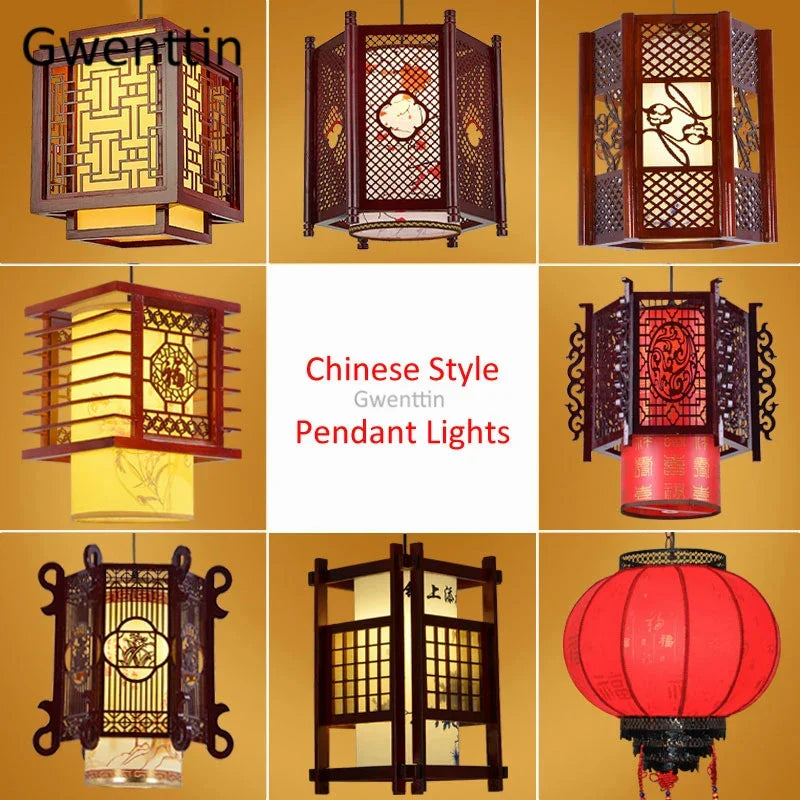 Afralia™ Sheepskin Lantern Pendant Light - Vintage Chinese Style Wooden Hanging Lamp