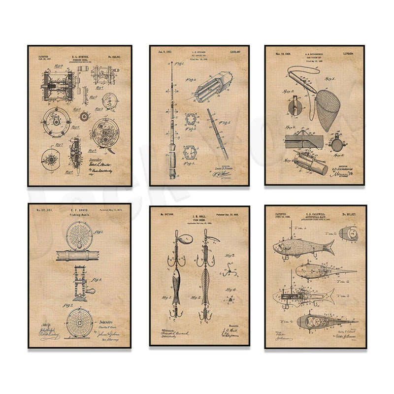 Afralia™ Fishing Rod Reel Patent Print Poster, Fisherman Gifts, Man Cave Decor