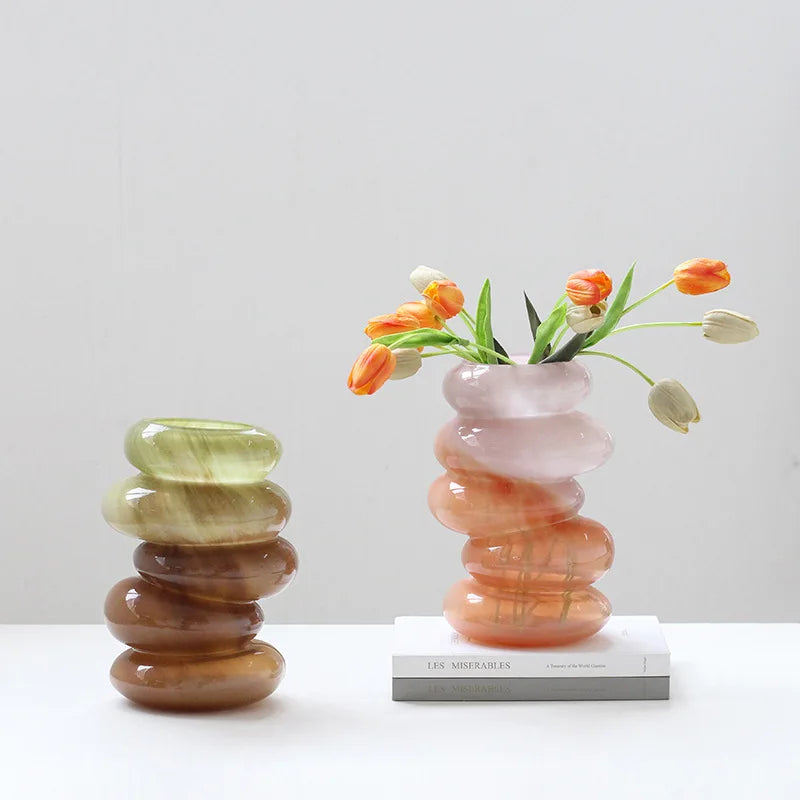 Afralia™ Geometric Glass Vase Gradient Color Floral Arrangement Home Decor Accessory