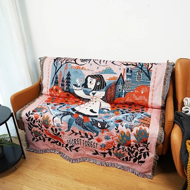 Afralia™ Gothic Thread Double-sided Tapestry Blanket - Versatile Homestay and Outdoor Decoration
