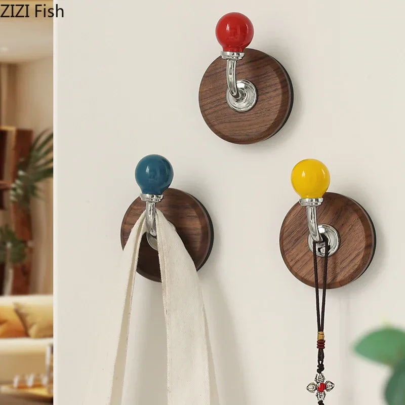Afralia™ Walnut Wood Bending Hook Wall Storage Holder